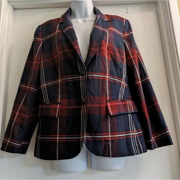 Tommy Hilfiger Womens Plaid 2 Button Blazer Sz 12 - Picture 1 of 7